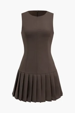 Solid Pleated Mini Dress