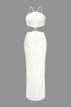Solid Pleated Slit Maxi Dress