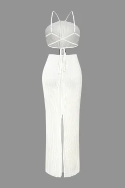 Solid Pleated Slit Maxi Dress