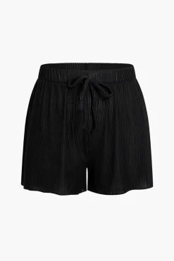 Solid Pleated Tie-Up Shorts