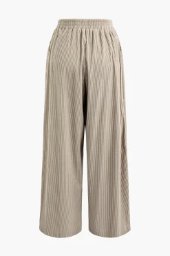 Solid Pleated Wide Leg Pants