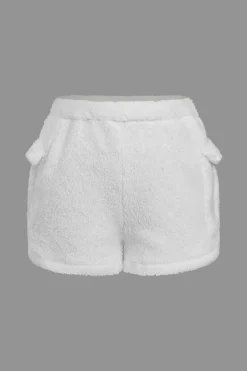 Solid Plush Button Pocket Shirt And Shorts Set
