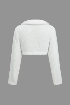 Solid Plush Button Pocket Shirt And Shorts Set