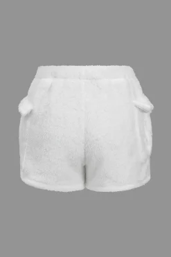 Solid Plush Button Pocket Shirt And Shorts Set