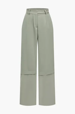 Solid Pocket And Zipper Detail Trouser Set
