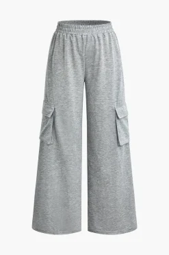Solid Pocket High-Waisted Trousers