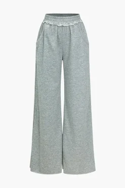 Solid Pocket Wide Leg Trousers