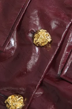 Solid PU Button And Pocket Details Jacket