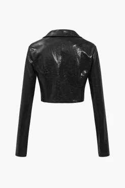 Solid PU Button And Pocket Details Jacket