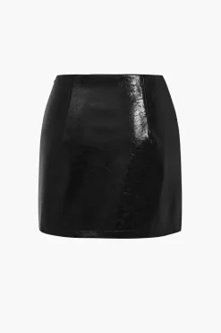 Solid Pu Button Asymmetrical Skirt
