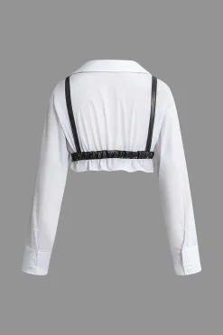 Solid Pu Patchwork Color Block Long-Sleeve Shirt