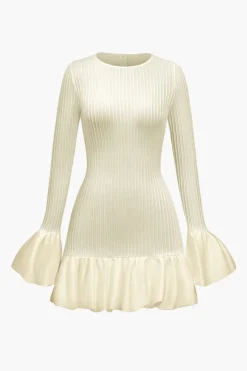 Solid Puff Bell Sleeve Mini Dress