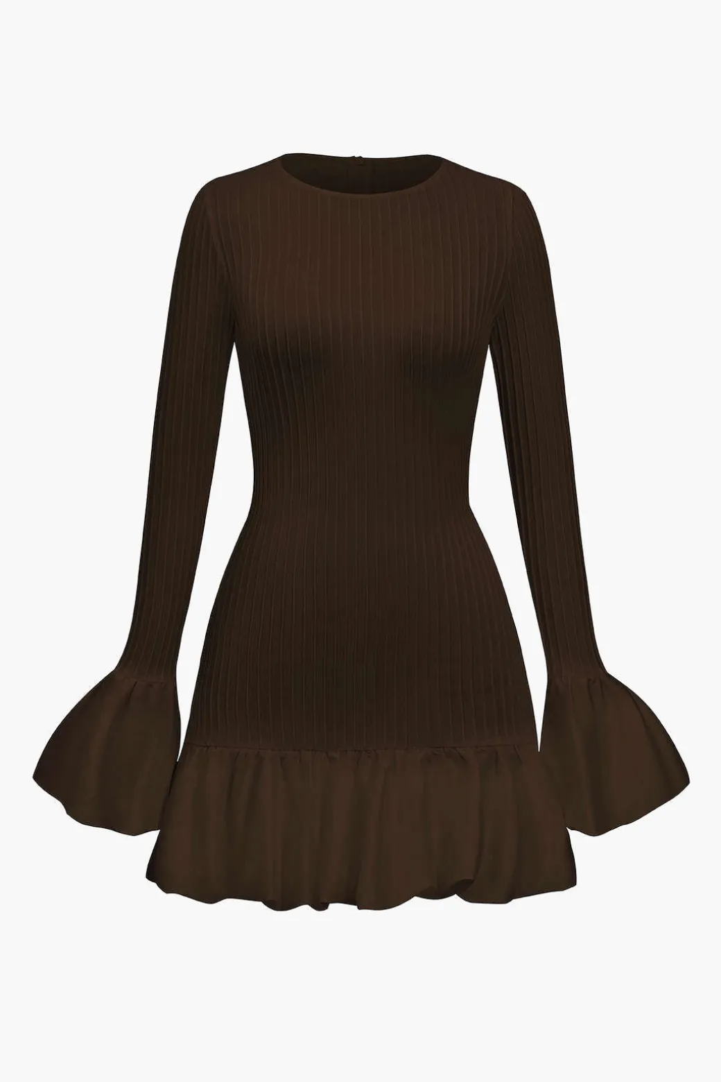 Solid Puff Bell Sleeve Mini Dress