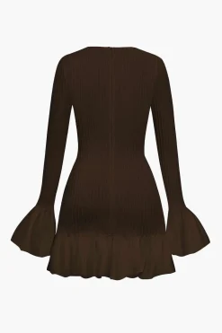 Solid Puff Bell Sleeve Mini Dress