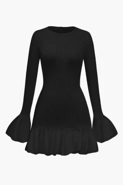 Solid Puff Bell Sleeve Mini Dress