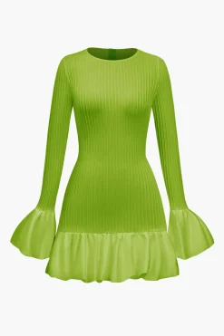 Solid Puff Bell Sleeve Mini Dress