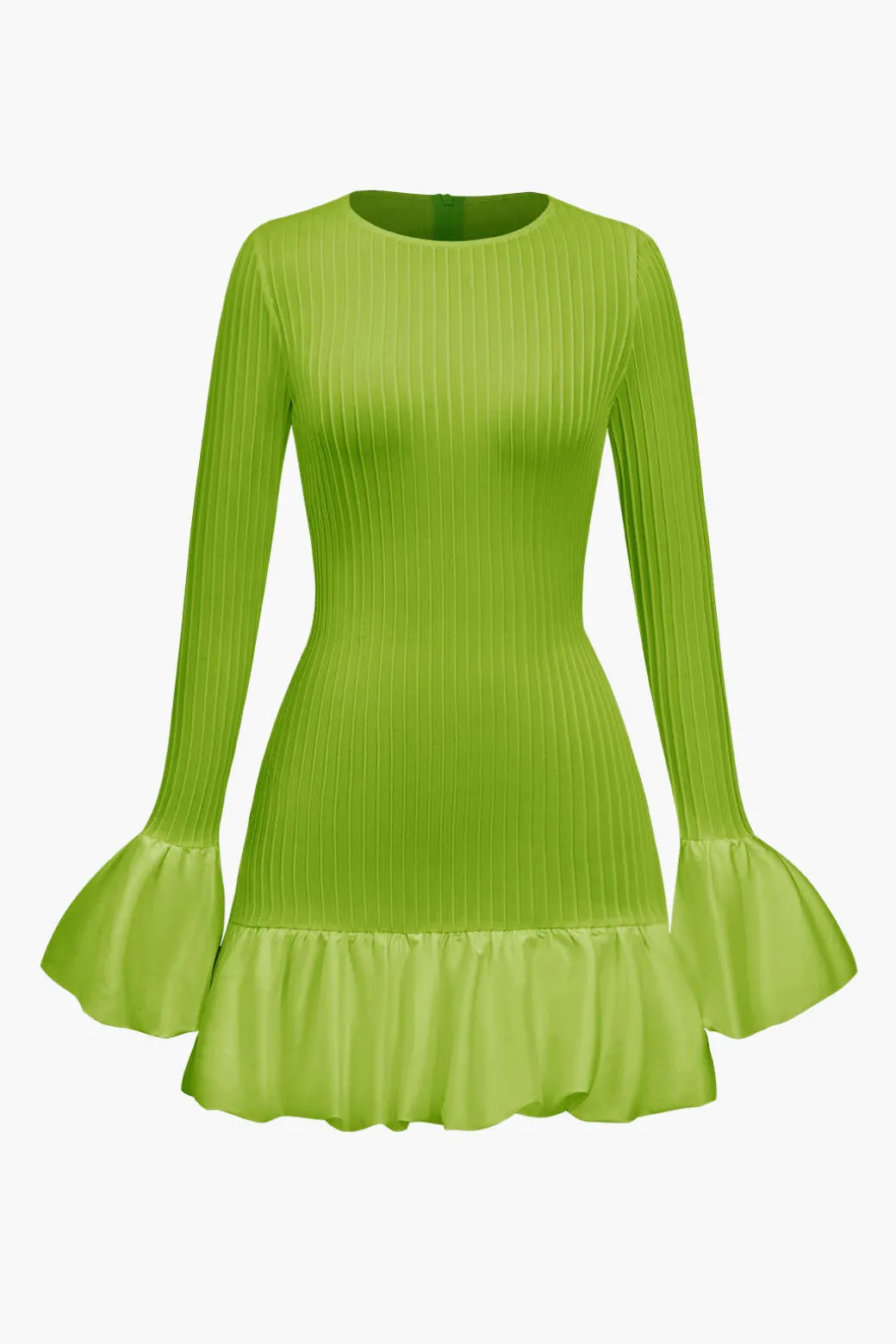 Solid Puff Bell Sleeve Mini Dress