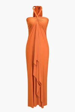 Solid Reversible Asymmetrical Tie-Up Maxi Dress
