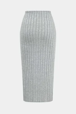 Solid Ribbed Long Sleeve Cut Out Top And Skirt Set