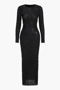 Solid Round Neck Long Sleeve Maxi Dress