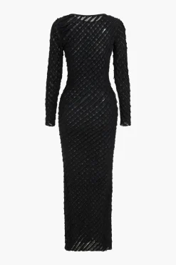 Solid Round Neck Long Sleeve Maxi Dress