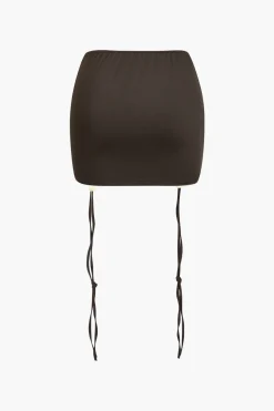 Solid Ruched Drawstring Tie-Up Skirt Set