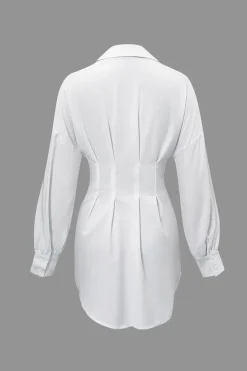 Solid Ruched Long Sleeve Mini Dress