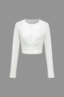 Solid Ruched Long Sleeve Top