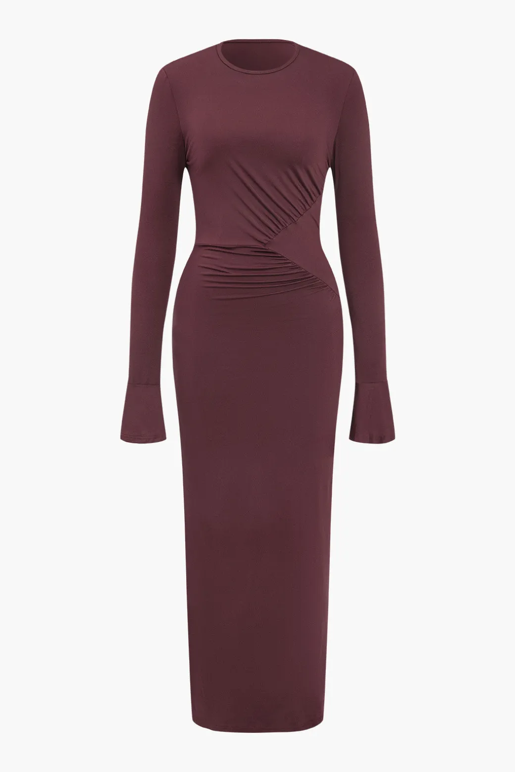 Solid Ruched Long-Sleeve Maxi Dress