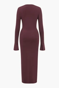 Solid Ruched Long-Sleeve Maxi Dress