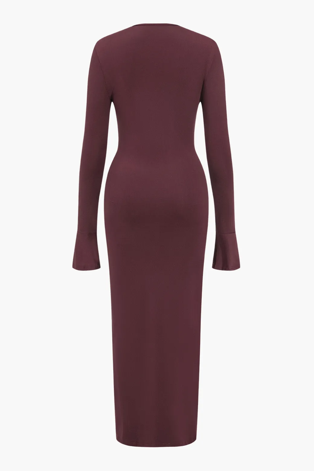 Solid Ruched Long-Sleeve Maxi Dress