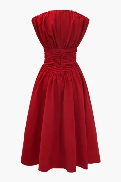 Solid Ruched Midi Dress