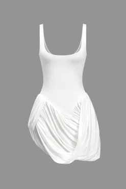 Solid Ruched Slit Tank Mini Dress