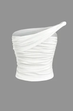 Solid Ruched Twisted Crop Tube Top
