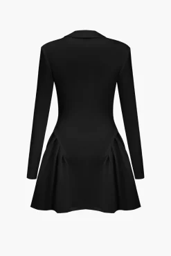 Solid Ruched V Neckline Mini Dress