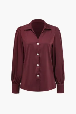 Solid Satin Button Long-Sleeve Shirt