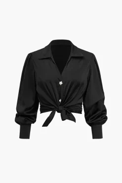 Solid Satin Button Long-Sleeve Shirt