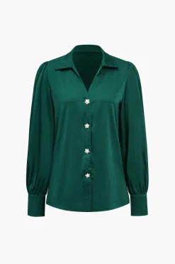 Solid Satin Button Long-Sleeve Shirt
