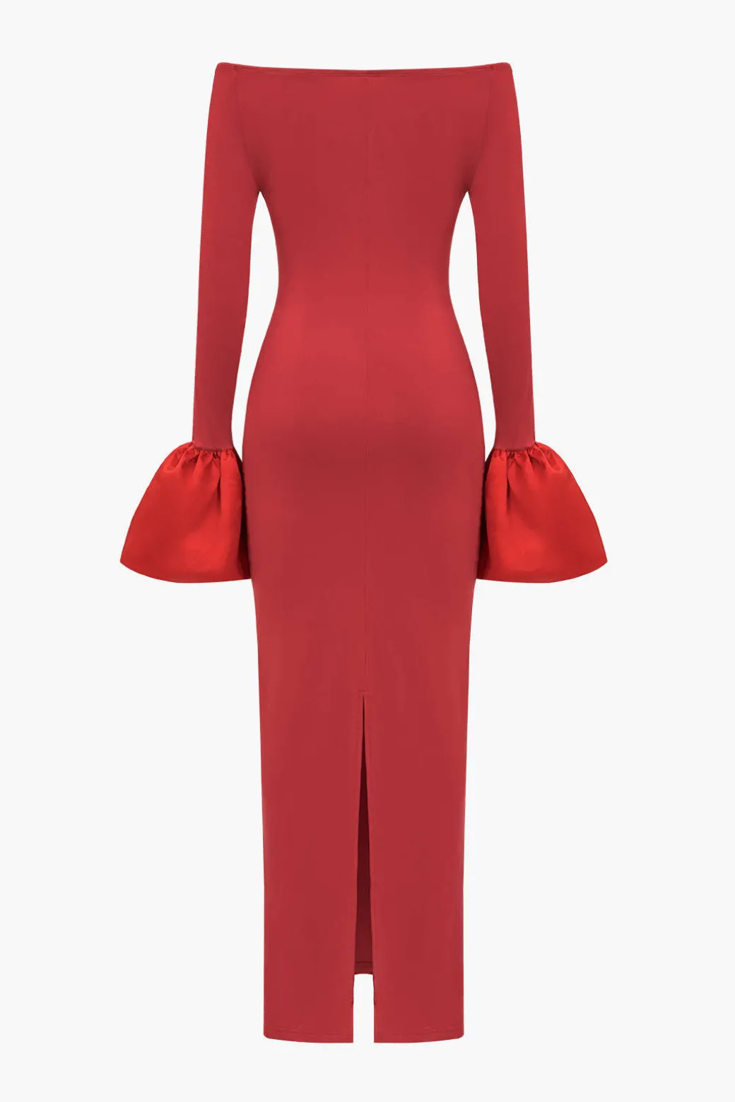 Solid Satin Off Shoulder Slit Maxi Dress