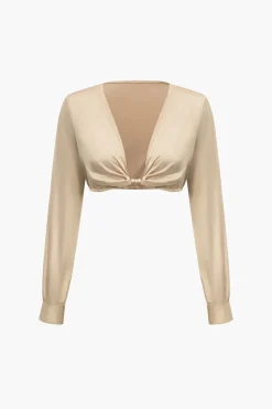 Solid Satin V-neck Cropped Shirt And Asymmetrical Skirt Set