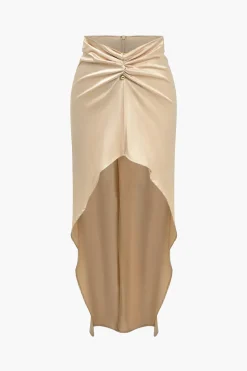 Solid Satin V-neck Cropped Shirt And Asymmetrical Skirt Set