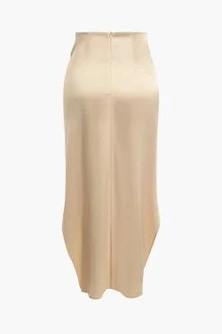 Solid Satin V-neck Cropped Shirt And Asymmetrical Skirt Set