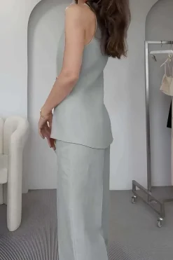 Solid Sleeveless Suit Vest And Pants Set
