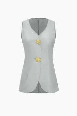 Solid Sleeveless Suit Vest And Pants Set