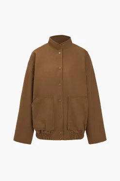 Solid Stand Collar Button Coat