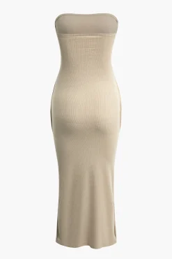 Solid Strapless Midi Dress