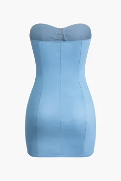 Solid Strapless Ruched Mini Dress
