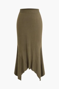 Solid Sweater Asymmetrical Skirt