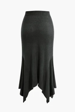 Solid Sweater Asymmetrical Skirt