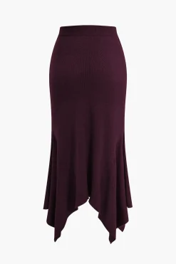 Solid Sweater Asymmetrical Skirt